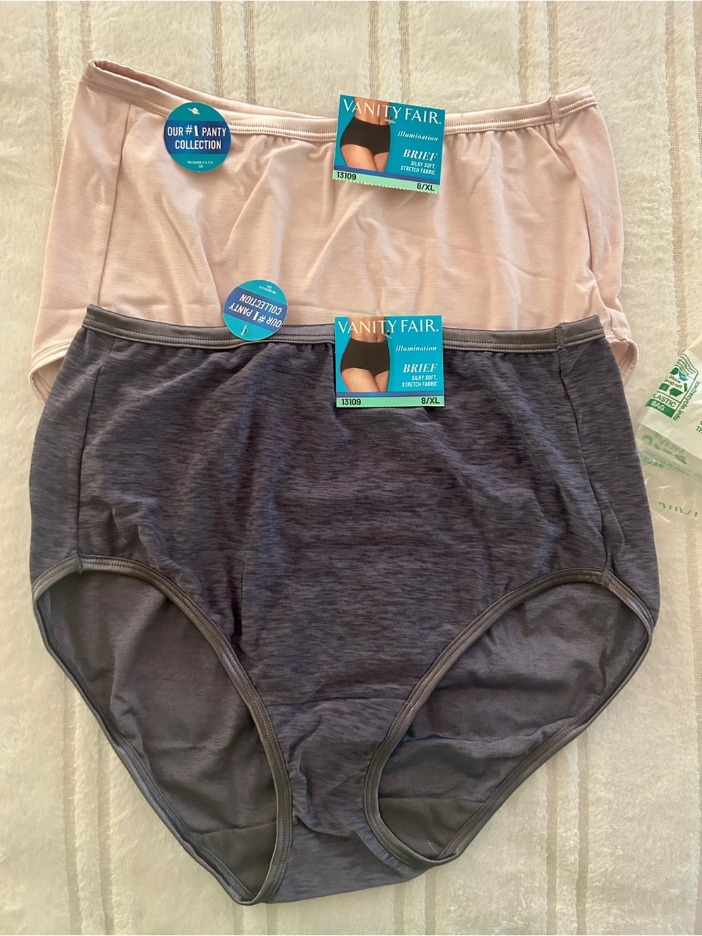 Vanity Fair 2-Pack Brief Panties in Quartz & STLE Violet Sz 8/XL